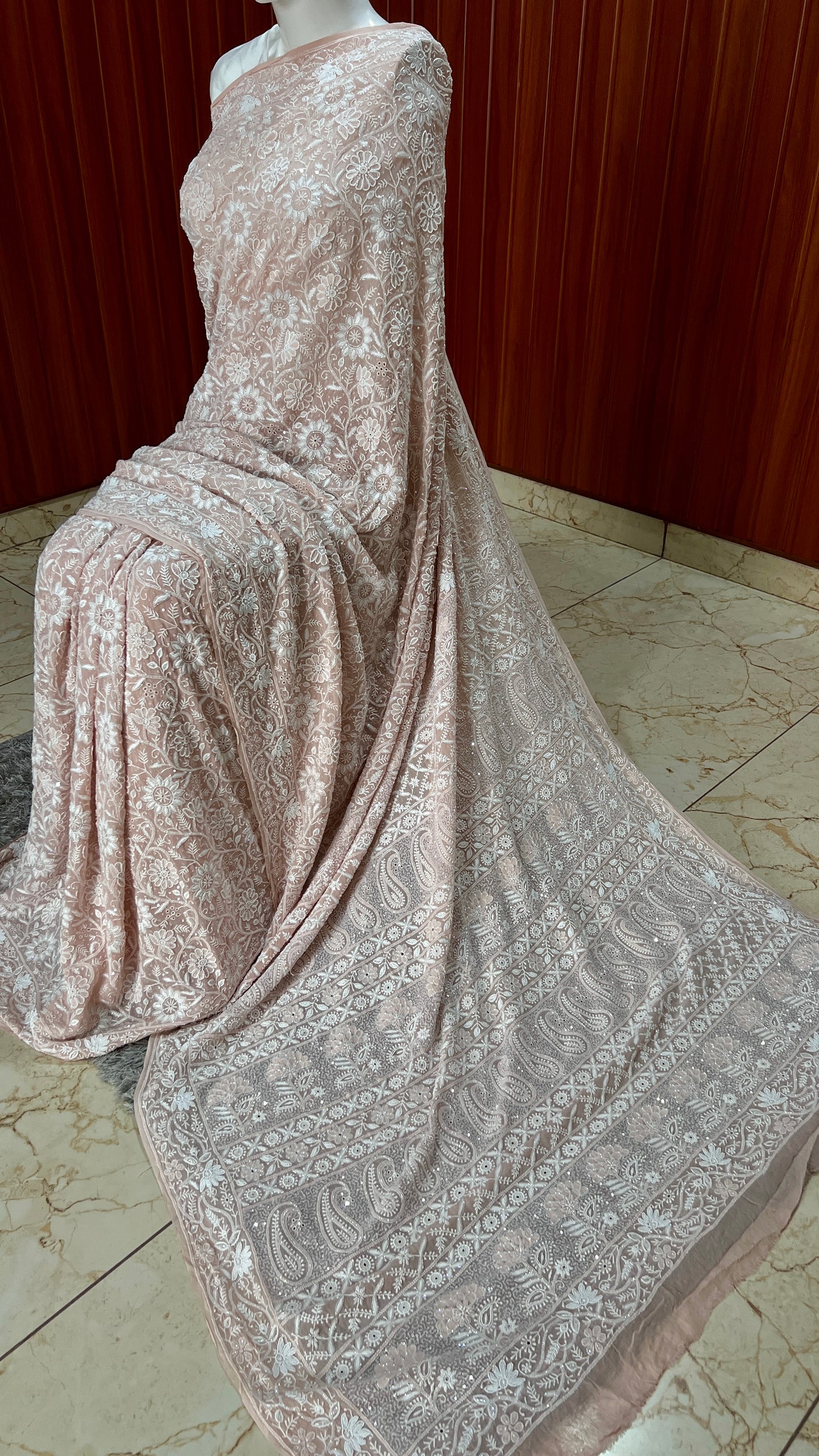 Suhaan Old Rose Pink 2 and 3 taar Chikankari Masterpiece Saree